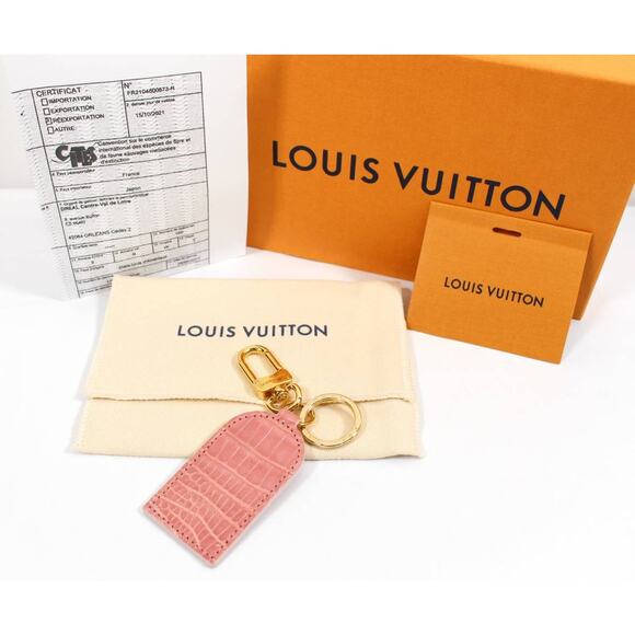 Louis Vuitton Pink Alligator Keychain Bag Charm Key Holder exotic LV Gold VIP
